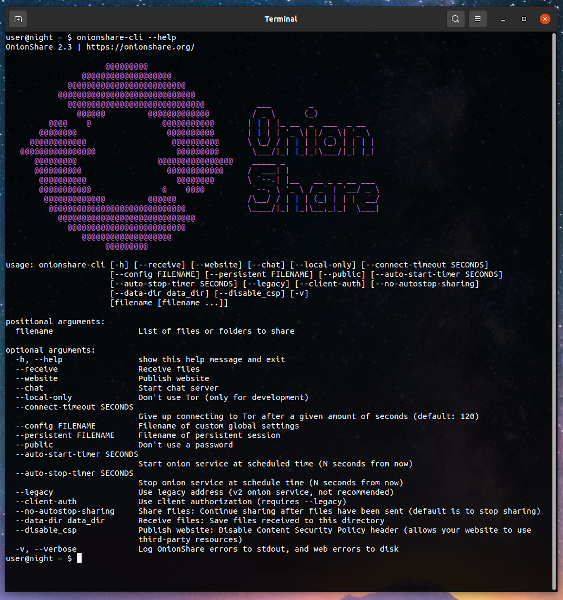 onionshare command line