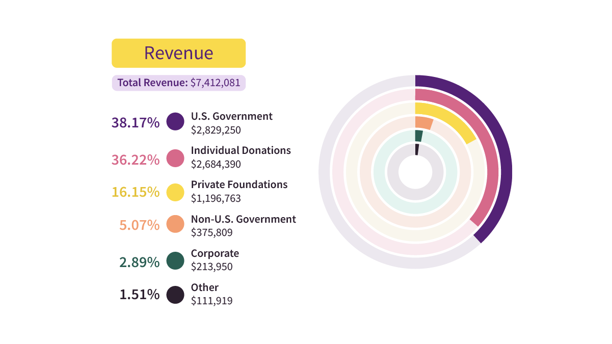 Pie chart showing segments of revenue for the Tor Project